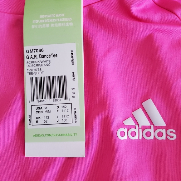 Adidas Cropped Boxy Dance Tee, Pink/White, M - Picture 5 of 5